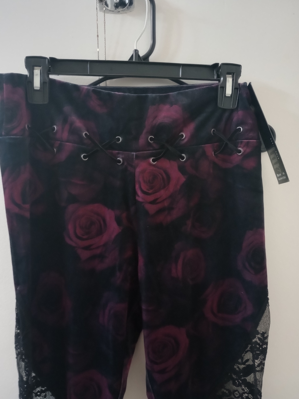 Killstar Purple Rose Velvet Lace-Up Leggings